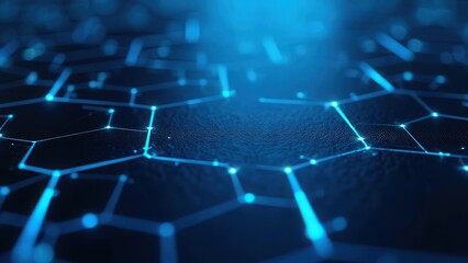 Abstract blue network lines with glowing nodes connecting on a dark surface background design