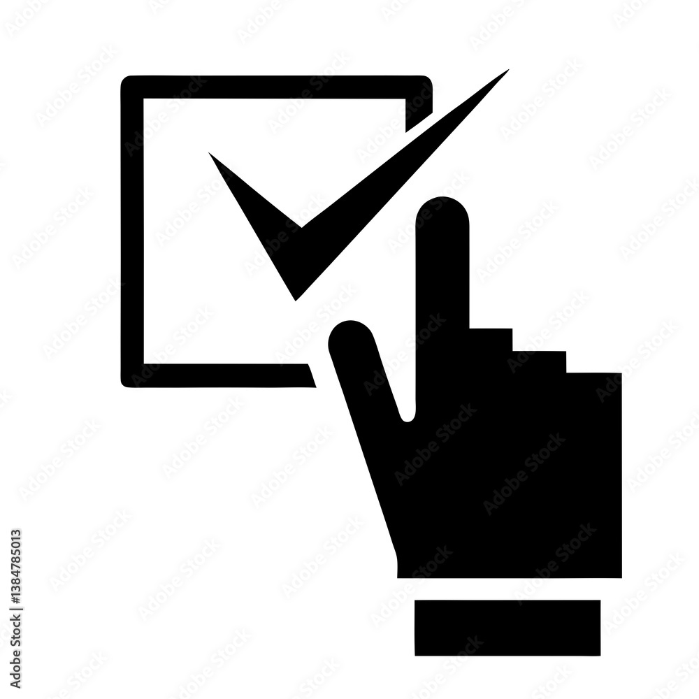 Computer mouse cursor hand clicking checkmark symbol in a web interface ...