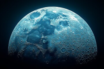 a blue moon with a dark background. moon's surface with craters, isolated on a solid background.