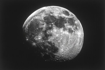 Wall Mural - a close up of the moon with a dark background. moon's surface with craters, isolated on a solid back