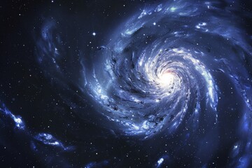 Wall Mural - swirling galaxy with vibrant blue and white hues captured in deep space during nighttime