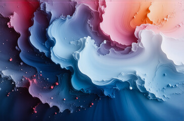 Aufkleber - Abstract art showcases swirling waves of color, blending shades of blue, pink, orange, and white.  The fluid motion creates a dreamy, textured, and visually dynamic background.