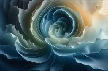 Fototapete - Abstract floral design featuring soft, swirling petals in shades of blue, white, and yellow.  Dreamy and organic with flowing shapes.