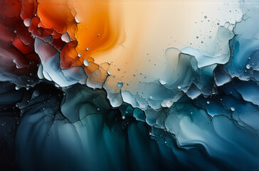 Aufkleber - Abstract art with fluid orange, white, and blue blends. Dynamic wave-like forms create depth and movement. Smooth, artistic texture with flowing colors.