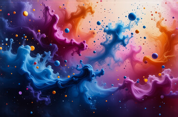 Aufkleber - Abstract image of swirling vibrant colors, creating a dynamic and fluid motion.  Spherical shapes scattered throughout the colorful smoke-like forms.
