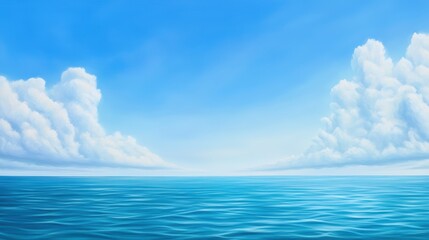 Naklejka na meble A serene seascape featuring calm blue waters and fluffy clouds under a clear sky, evoking a sense of peace and tranquility.
