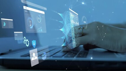 Wall Mural - woman analyst uses a computer ai artificial intelligence and dashboard for data business analysis an