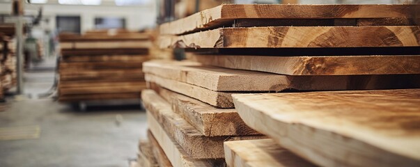 Aufkleber - Stacks of lumber drying in carpentry workshop