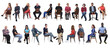 © Curto - large group of people sitting in different ways on white background..
