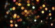 © VideoFlow - Christmas tree branch in focus with colorful bokeh lights in the background, artistic blur style on dark background, concept of festive celebration, Ai generative