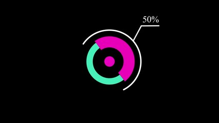 Abstract glowing progress bar motion indicator from 0 to 15 increasing percentage on black background. 4k video animation.