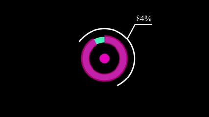 Abstract glowing progress bar motion indicator from 0 to 100 increasing percentage on black background. 4k video animation.