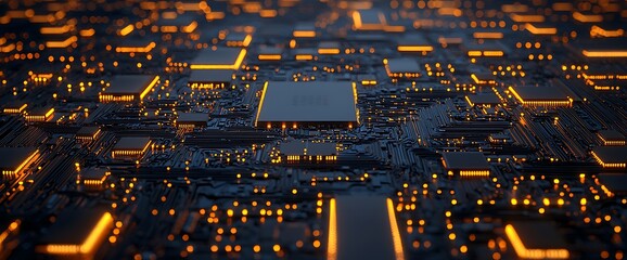 Wall Mural - Glowing Circuit Board Digital Tech Abstract.