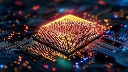 Wall Mural - Glowing CPU Chip Digital Innovation CloseUp.