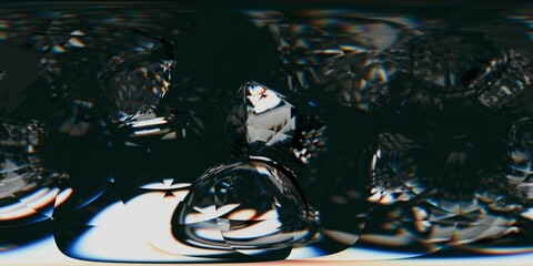 Wall Mural - glass with water, hdri map, abstract iridescent background design, 3d render panoramic 360 view equi