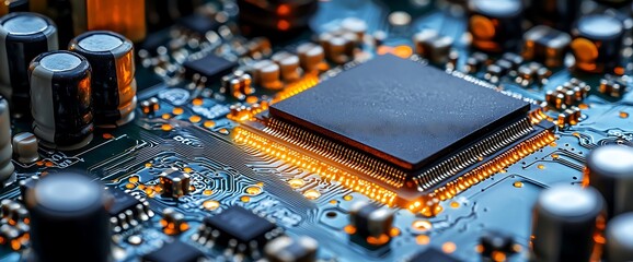 Wall Mural - Glowing CPU on Circuit Board Tech Innovation.
