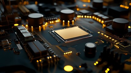 Wall Mural - Glowing CPU on Circuit Board Tech Innovation.