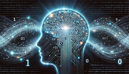  high-tech, abstract digital illustration representing artificial intelligence and machine learning