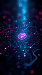 Wall Mural - A futuristic digital graphic representing cybersecurity with a network of glowing circuits and a central data-processing core symbolizing a secure web presence.