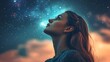 © Oana - Woman gazes at the cosmic sky, dreaming of the stars and universe.