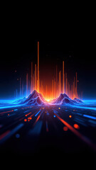 Wall Mural - Cybersecurity concept with a dynamic mountain range and digital glitch effect.