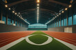 © Brand - Indoor Athletic Track Facility Modern Design, Running Lanes, Green Turf