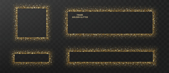 Wall Mural - golden glitter frame set. shimmering border with sparkling sequin texture. christmas decoration
