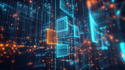 Digital data flow, glowing network, abstract background, tech concept