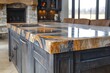 © Jam - Stunning marble countertop showcases rich colors and patterns, complementing the sleek design of a contemporary kitchen space with natural light