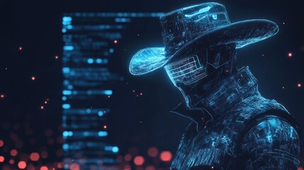 Cyberpunk Cowboy Hacker Coding Digital Frontier