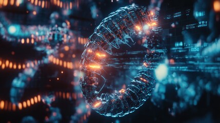 Futuristic sphere glowing, digital space, abstract background, tech concept