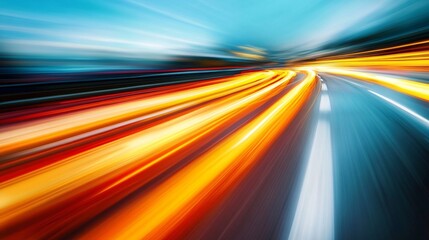 Aufkleber - Fast moving traffic creating light trails on highway at night