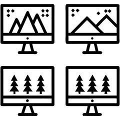 Wall Mural - simple desktop icons showcasing serene mountain and forest landscapes, a minimalist design with bold