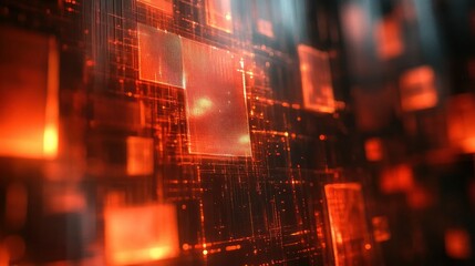 Abstract Digital Network: Glowing Orange Circuitry