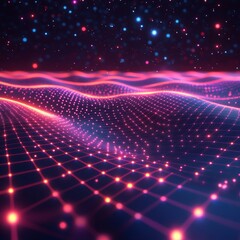 Wall Mural - synthwave wireframe net illustration. abstract digital background. 80s, 90s retro futurism, retro wa