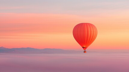  Vivid Red Hot Air Balloon Ascending Over Pastel Sunset Scenery