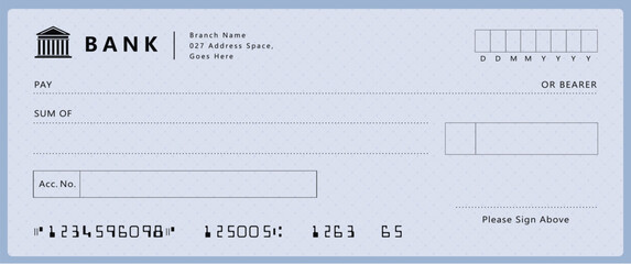 Wall Mural - bank check, vector blank money cheque, checkbook template with guilloche pattern and fields. currenc