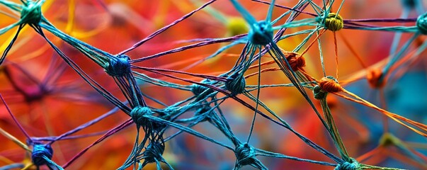 Poster - Network of intertwined threads forming abstract colorful pattern
