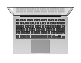 open silver laptop top view with visible keyboard and trackpad, isolated graphic style on white back