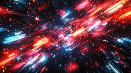 Wall Mural - abstract dazzling red/blue rectangles in dark space, like stars