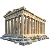 A historical reconstruction of the Parthenon in full color, isolated on transparent background.