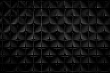 Poster - Dark black textured background of patterned wall. The pattern consists of squares and rectangles.