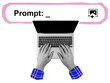 © ImageFlow - Hands typing on a laptop keyboard under a prompt bar with an image icon, collage graphic style, isolated on white background, concept of AI content creation