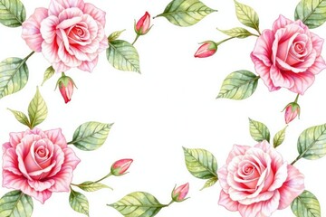 Wall Mural - delicate watercolor roses & leaves, repeating seamlessly , spring, texture, watercolor