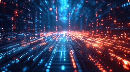 Futuristic data stream highway; digital city; glowing network; tech background; website banner