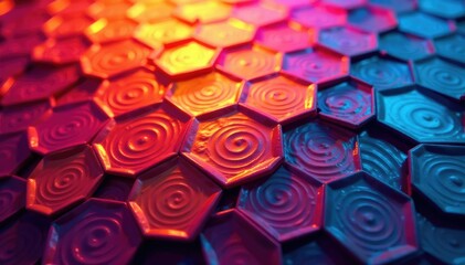 Wall Mural - Intricate tessellation of hexagons in vibrant hues, bright, shape