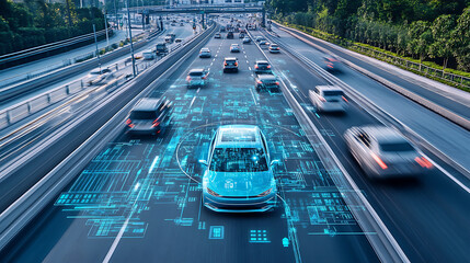 Wall Mural - an ai powered system enhancing autonomous vehicle navigation by analyzing real time traffic, road co