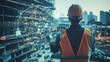 © Fidel - An AI powered system enhancing construction site management by analyzing real time worker activity and construction data, futuristic AI-driven construction platform, Construction technology style