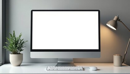 Minimalist desktop computer mockup with blank screen, design, app