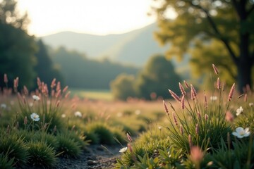 Wall Mural - blurred natural landscape, muted tones, smooth transition , aesthetic, peaceful, clean